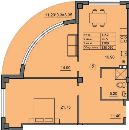 2-комнатная 76.5 м² в ЖК Лидерсовский от 36 300 грн/м², Одесса