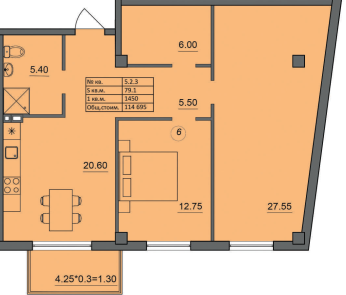 2-комнатная 79.1 м² в ЖК Лидерсовский от 42 600 грн/м², Одесса