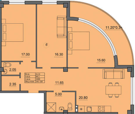 3-комнатная 94.1 м² в ЖК Лидерсовский от 52 500 грн/м², Одесса