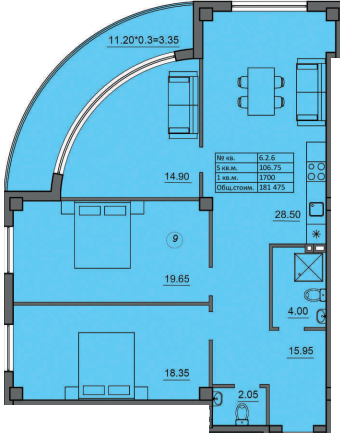 3-комнатная 106.75 м² в ЖК Лидерсовский от 39 600 грн/м², Одесса