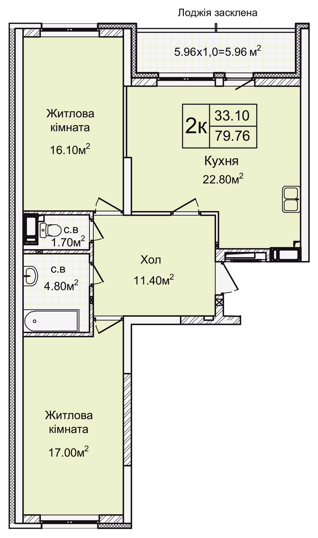 2-комнатная 79.76 м² в ЖК Святобор от 32 800 грн/м², Киев