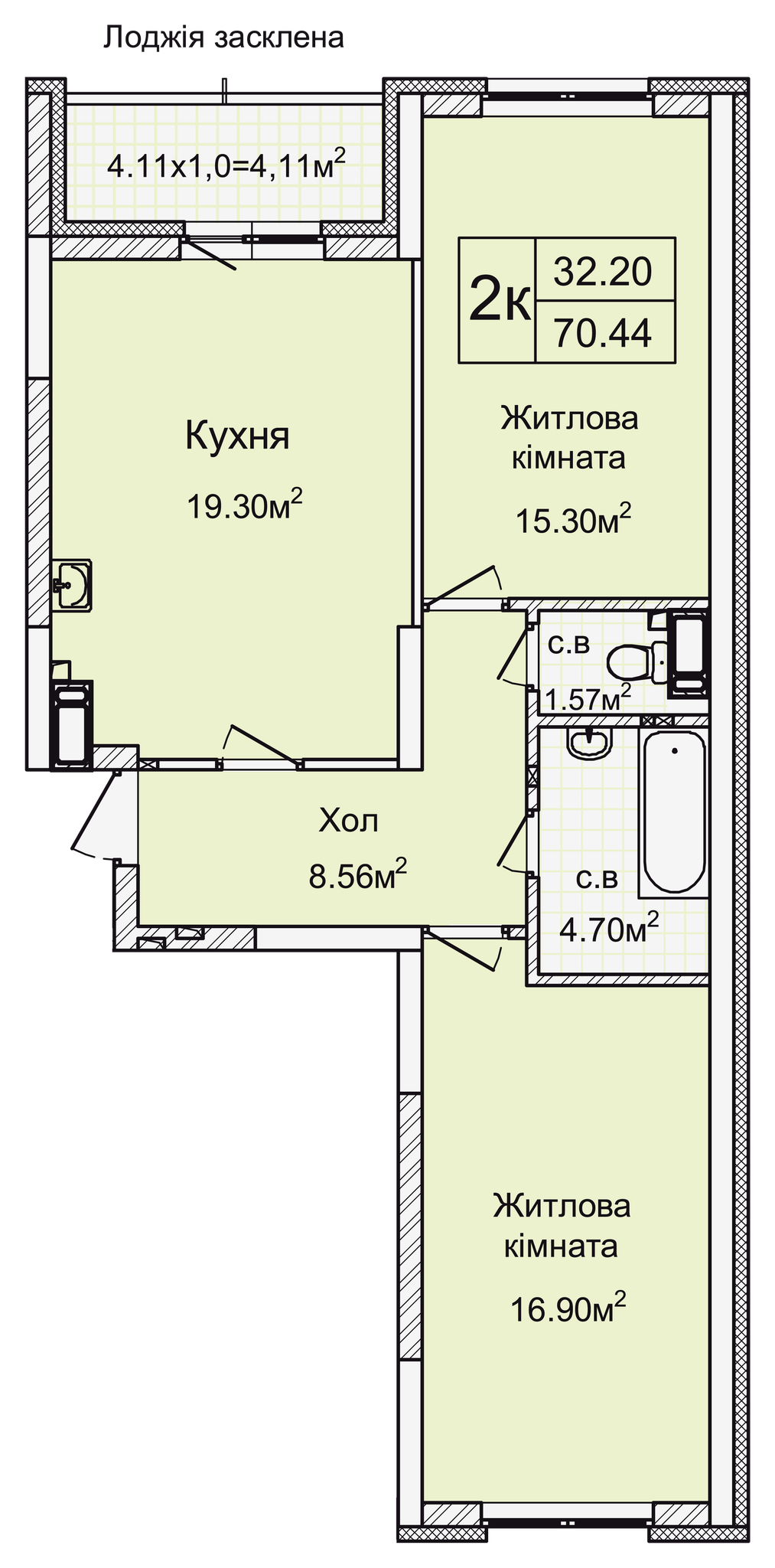 2-комнатная 70 м² в ЖК Святобор от 29 873 грн/м², Киев