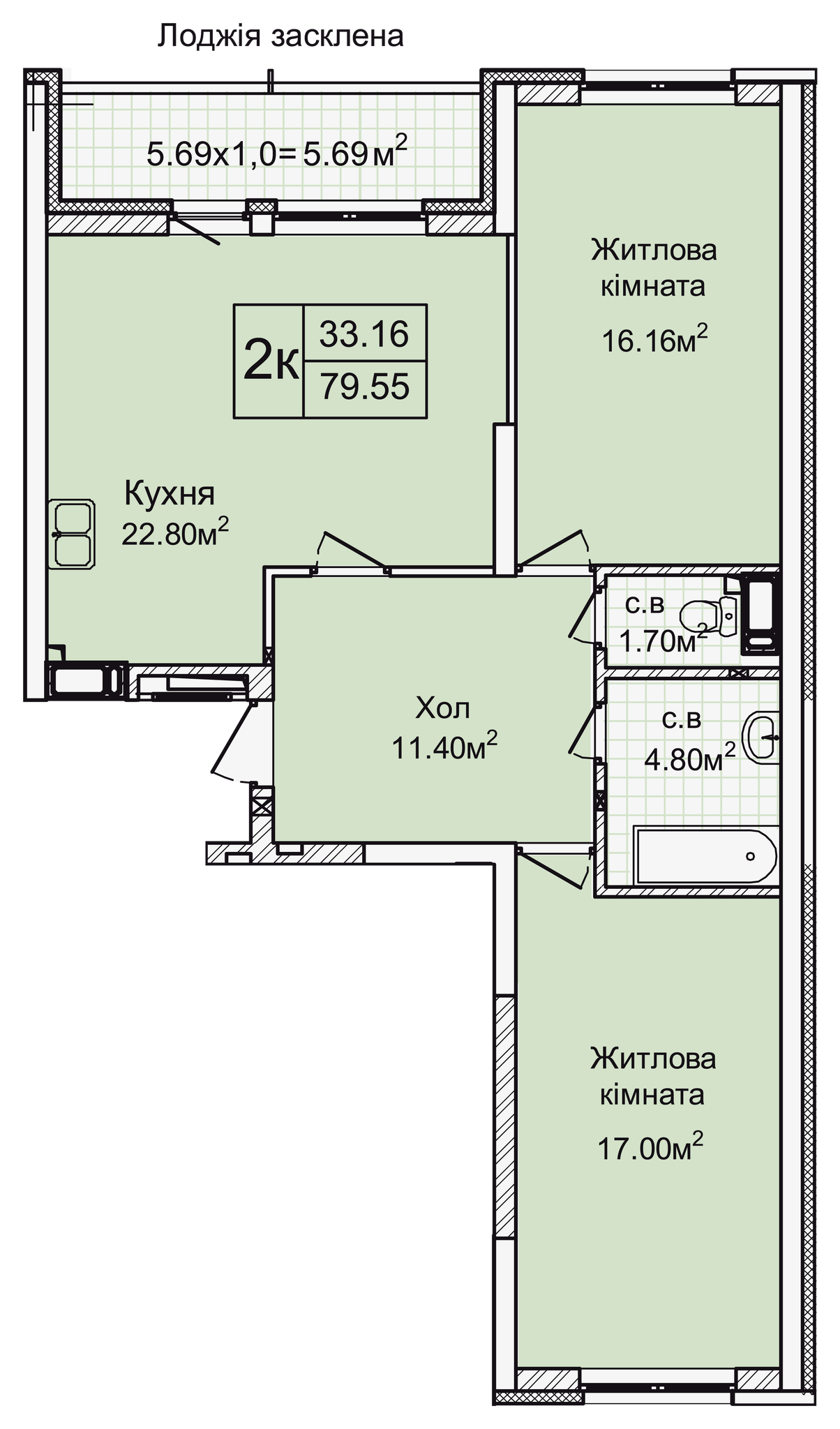 2-комнатная 79.97 м² в ЖК Святобор от 41 586 грн/м², Киев