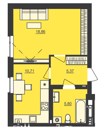 1-кімнатна 40.74 м² в ЖК Семицвіт від 27 900 грн/м², Львів