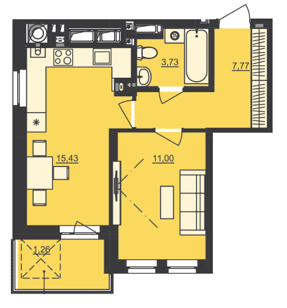 1-кімнатна 39.19 м² в ЖК Семицвіт від 27 900 грн/м², Львів