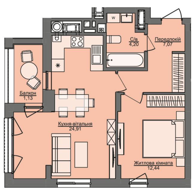 1-кімнатна 49.75 м² в ЖК Семицвіт від 29 850 грн/м², Львів