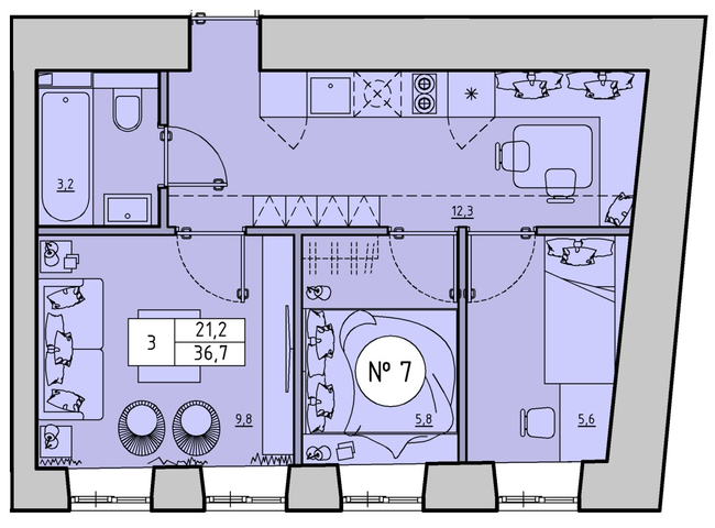 3-комнатная 36.7 м² в ЖК на ул. Атамана Головатого, 24 от застройщика, Одесса