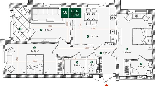 3-комнатная 88.12 м² в ЖК Forest Park от 30 000 грн/м², Киев