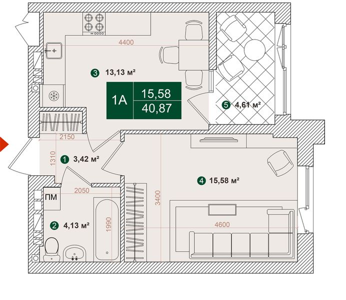 1-комнатная 40.87 м² в ЖК Forest Park от 23 000 грн/м², Киев