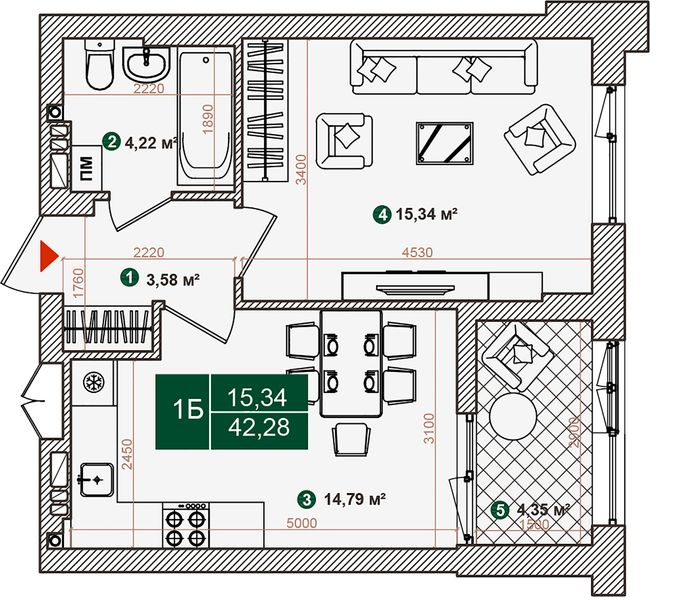 1-комнатная 42.28 м² в ЖК Forest Park от 23 000 грн/м², Киев