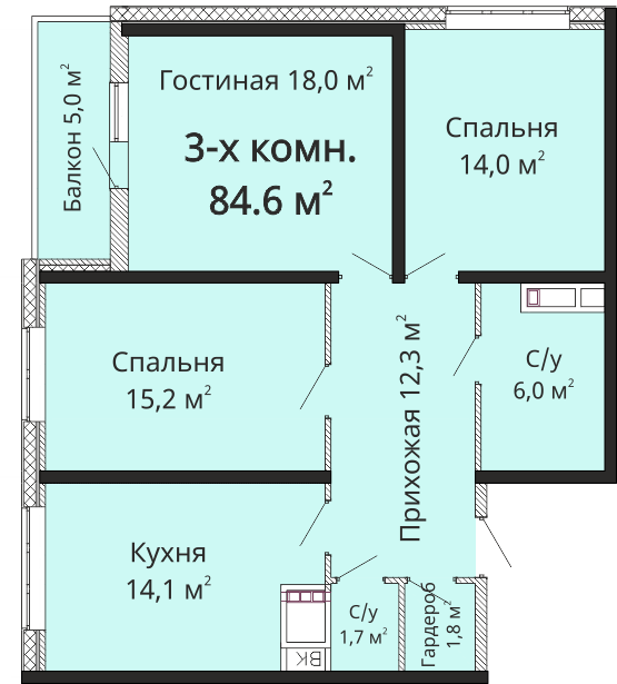 3-кімнатна 84.6 м² в ЖК Омега від 24 300 грн/м², Одеса