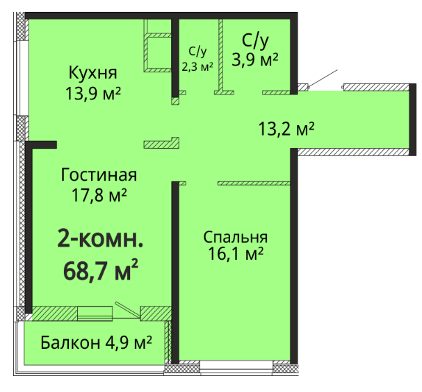 2-кімнатна 68.7 м² в ЖК Альтаїр 3 від 24 150 грн/м², Одеса