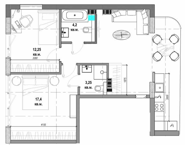 2-кімнатна 68 м² в КБ Graf від 46 600 грн/м², Одеса