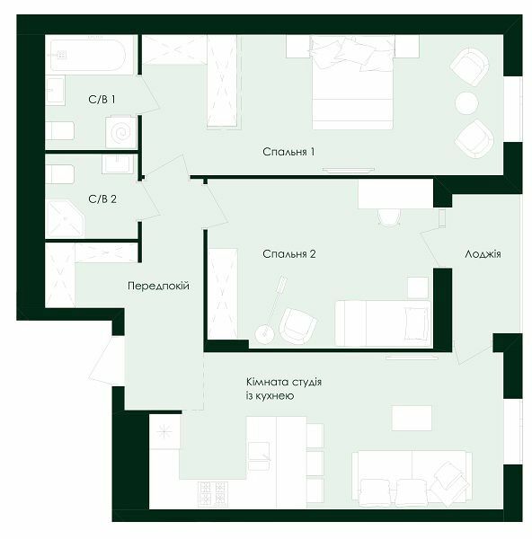 2-кімнатна 72.39 м² в ЖК Avalon Zelena Street від 21 500 грн/м², Львів