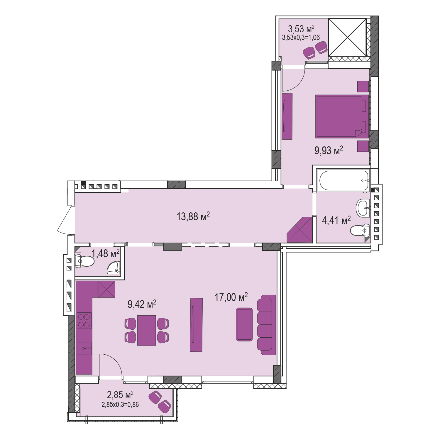 2-комнатная 58.04 м² в ЖК Лавандовый от 21 379 грн/м², г. Бровары