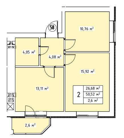 2-комнатная 50.52 м² в ЖК Волошковый от 21 300 грн/м², с. Софиевская Борщаговка