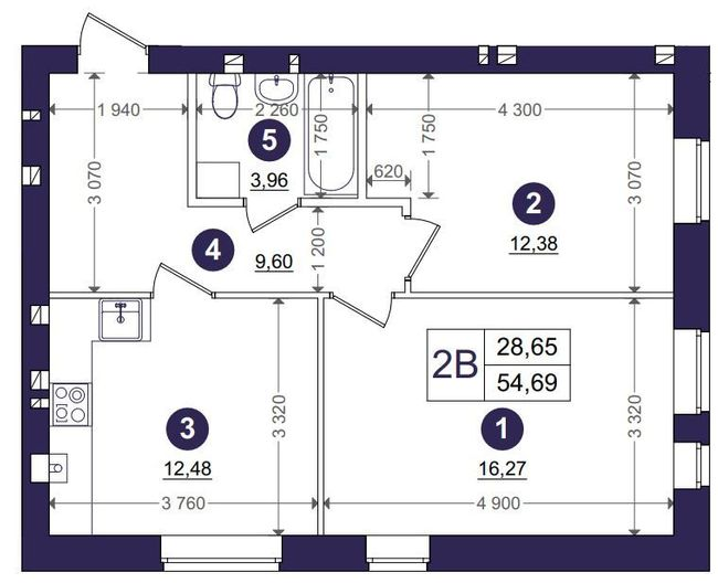 2-кімнатна 54.69 м² в ЖК Емоція від 28 000 грн/м², с. Хотів