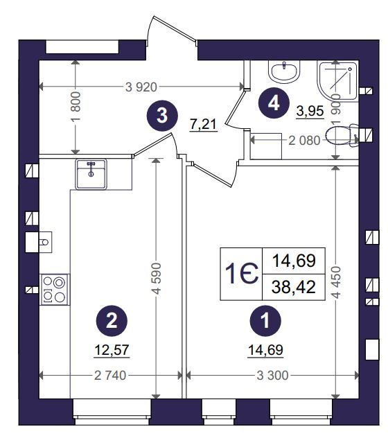 1-комнатная 38.42 м² в ЖК Эмоция от 25 000 грн/м², с. Хотов