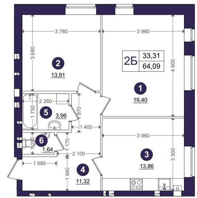 2-комнатная 64.09 м² в ЖК Эмоция от 21 000 грн/м², с. Хотов