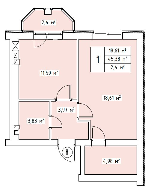 1-комнатная 45.38 м² в ЖК Волошковый от 22 450 грн/м², с. Софиевская Борщаговка