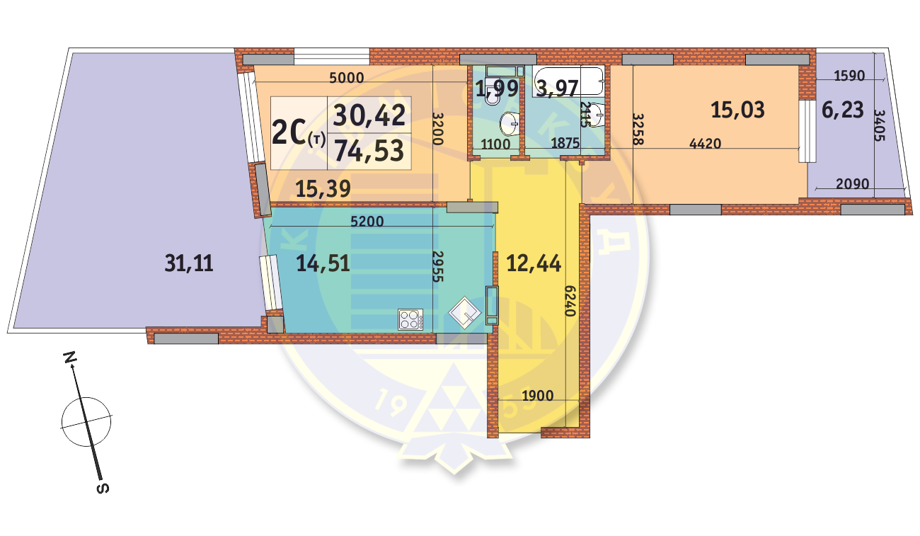 2-комнатная 68.01 м² в ЖК Итальянский квартал от 31 680 грн/м², Киев