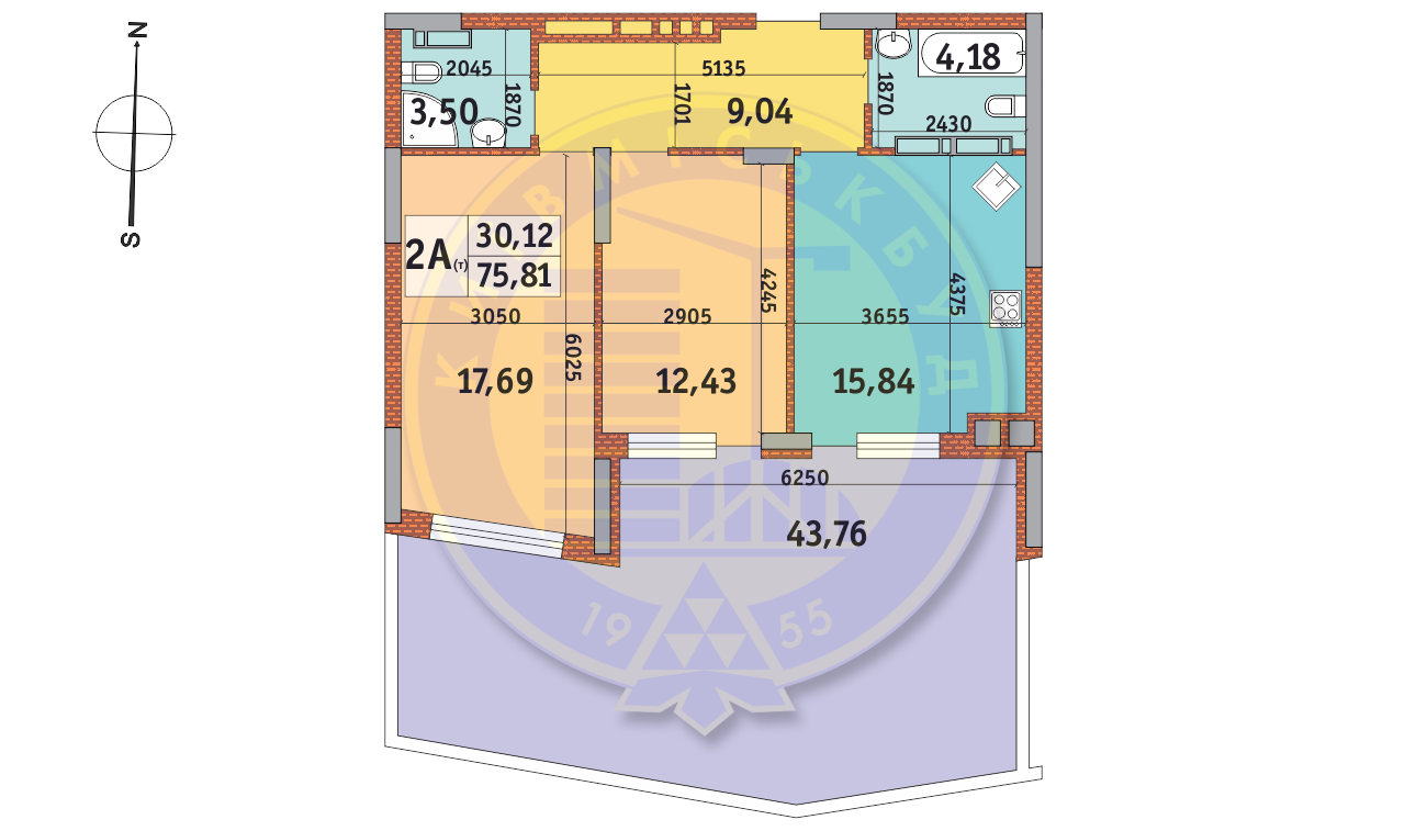 2-комнатная 75.81 м² в ЖК Итальянский квартал от 31 680 грн/м², Киев