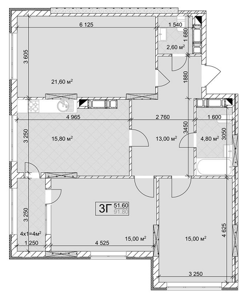 3-комнатная 91.8 м² в ЖК Квітень от 24 000 грн/м², Киев