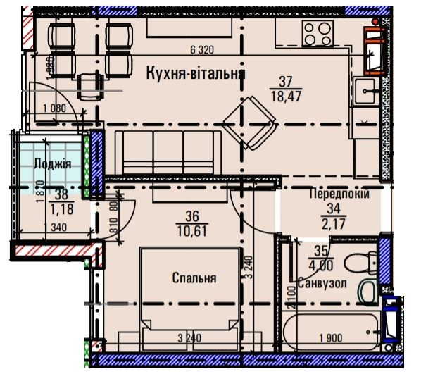 1-кімнатна 36.43 м² в ЖК Метрополія-2 від 37 000 грн/м², Київ