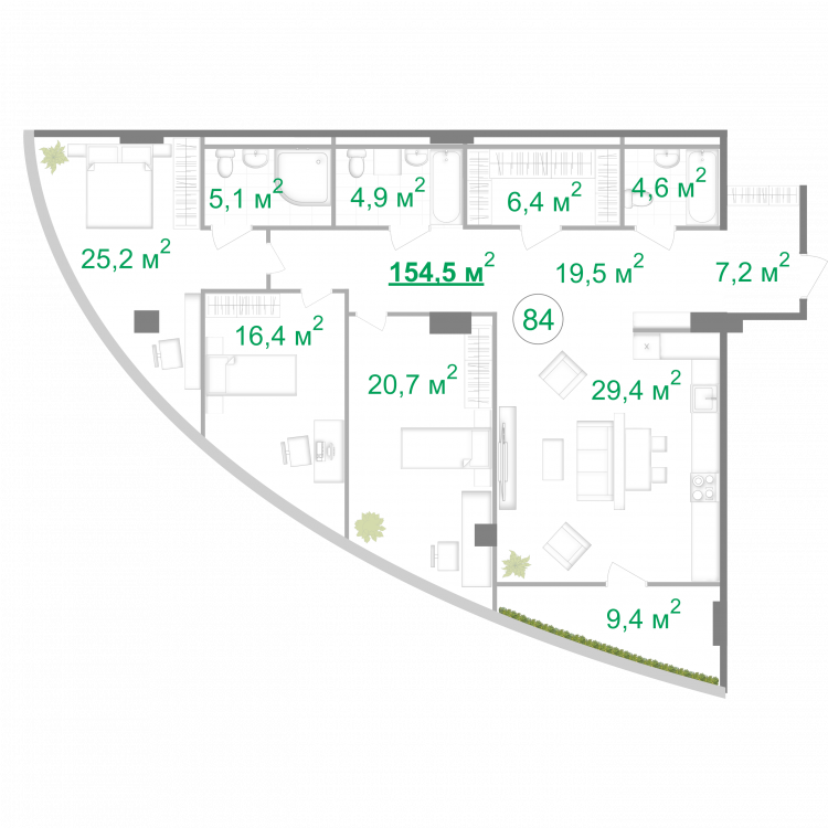 3-кімнатна 154.5 м² в БФК Intergal City від 54 928 грн/м², Київ