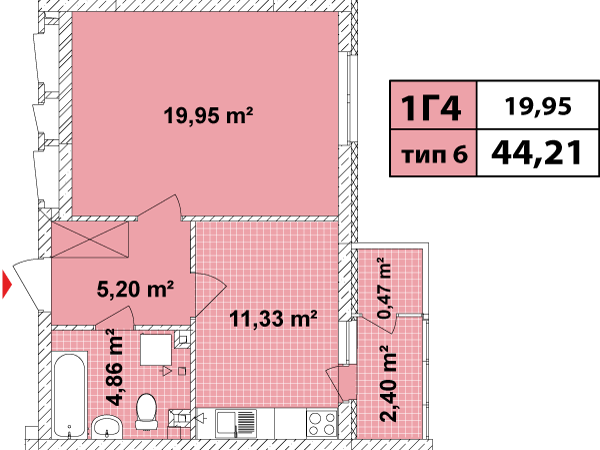 1-кімнатна 44.21 м² в ЖК Сирецькі сади від 23 600 грн/м², Київ