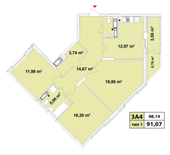 3-комнатная 91.07 м² в ЖК Сырецкие сады от 20 889 грн/м², Киев