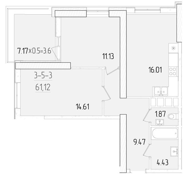 2-кімнатна 61.12 м² в ЖК KADORR City від 26 950 грн/м², Одеса