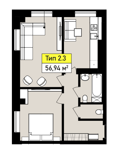 2-комнатная 56.94 м² в ЖК Urban One SUMSKAYA от 36 300 грн/м², Харьков