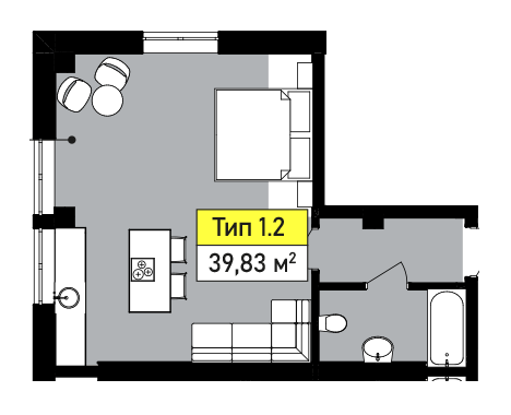 1-кімнатна 39.83 м² в ЖК Urban One SUMSKAYA від 31 750 грн/м², Харків