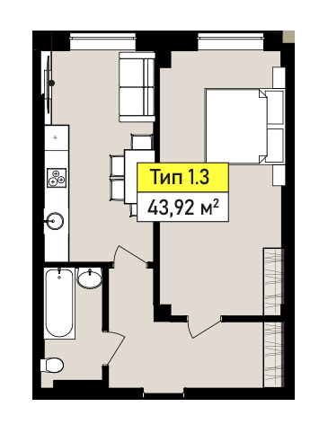 1-комнатная 43.92 м² в ЖК Urban One SUMSKAYA от 31 750 грн/м², Харьков