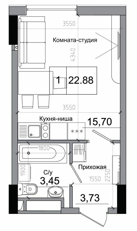 1-комнатная 22.8 м² в ЖГ ARTVILLE от 21 500 грн/м², пгт Авангард