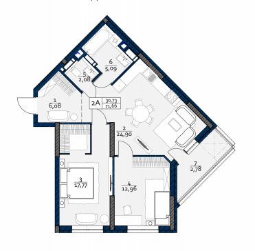 2-кімнатна 71.66 м² в ЖК POLARIS Home&Plaza від 38 324 грн/м², Київ