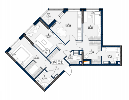 3-комнатная 92.81 м² в ЖК POLARIS Home&Plaza от 20 981 грн/м², Киев