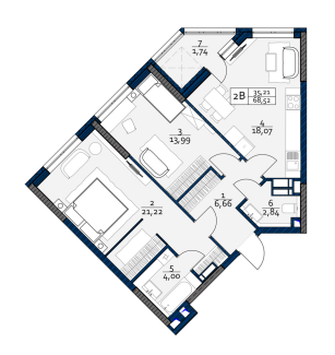2-комнатная 68.52 м² в ЖК POLARIS Home&Plaza от 32 283 грн/м², Киев