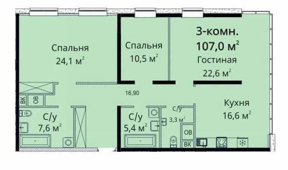 3-комнатная 110 м² в ЖК Sea View от 28 400 грн/м², Одесса