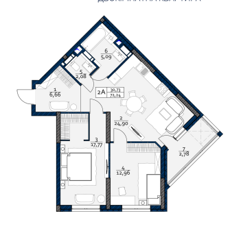 2-комнатная 72.24 м² в ЖК POLARIS Home&Plaza от 21 240 грн/м², Киев