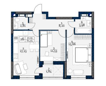 2-комнатная 61.25 м² в ЖК POLARIS Home&Plaza от 22 631 грн/м², Киев