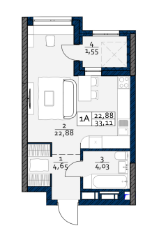 Студія 33.11 м² в ЖК POLARIS Home&Plaza від 46 606 грн/м², Київ