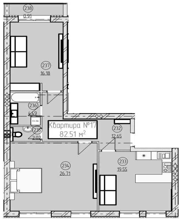 3-комнатная 82.51 м² в ЖК Парковый от 23 150 грн/м², Ужгород