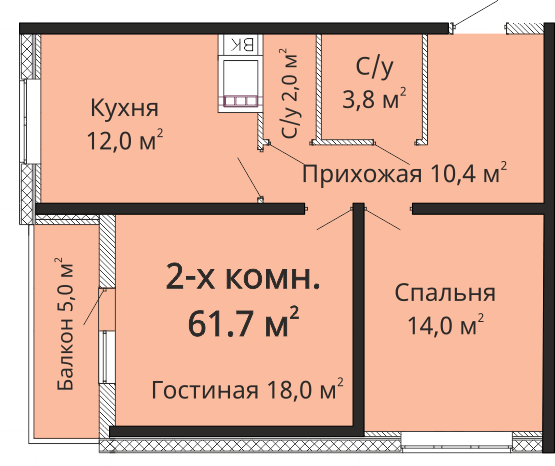 2-кімнатна 61.7 м² в ЖК Омега від 23 500 грн/м², Одеса