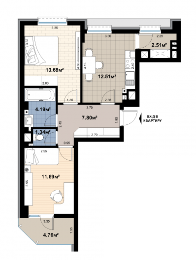 2-кімнатна 58.48 м² в ЖК Прем'єра від 28 300 грн/м², Чернівці