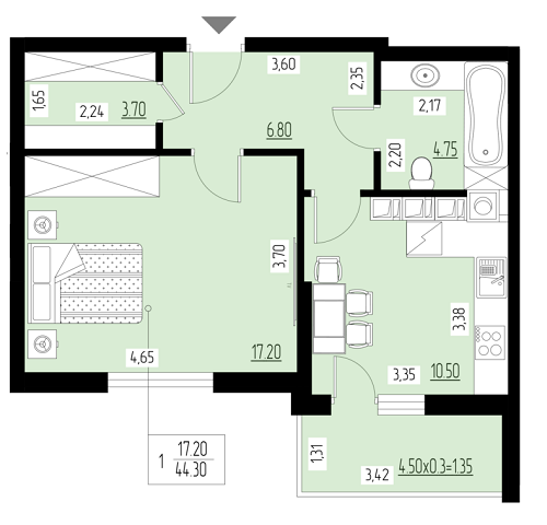 1-комнатная 44.3 м² в ЖК Ренессанс от застройщика, Черновцы