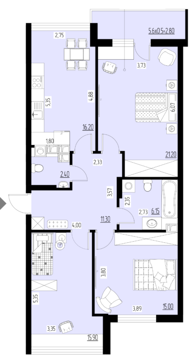 3-комнатная 90.95 м² в ЖК Ренессанс от застройщика, Черновцы