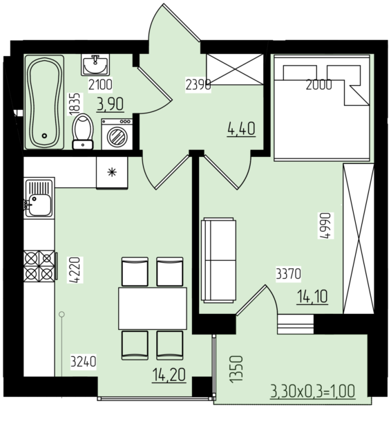 1-кімнатна 37.6 м² в КБ White and Wood від 35 400 грн/м², Чернівці