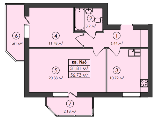 2-кімнатна 56.73 м² в ЖК Family-2 від 26 550 грн/м², с. Гатне